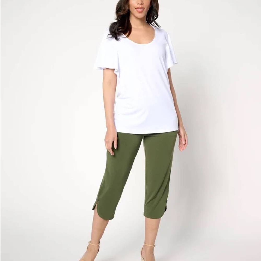 Susan Graver Liquid Knit Slim Leg Capri Pants Size 8 Olive Green NEW w/o Tags